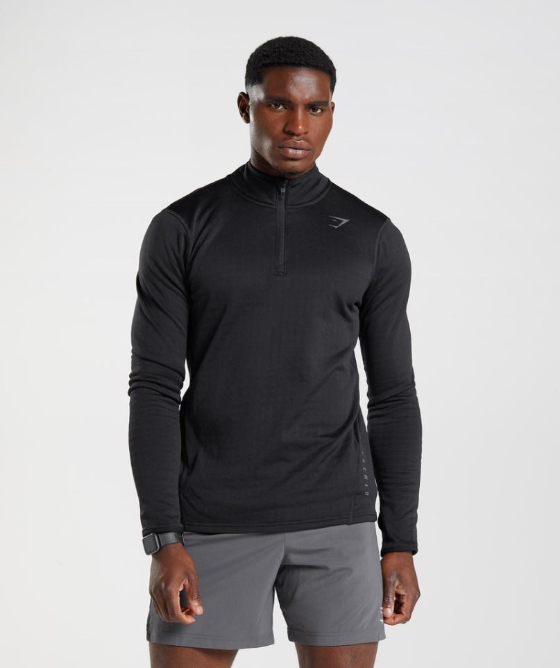 Men\'s Gymshark Sport 1/4 Zip Sweatshirts Black | NZ 9UEDZQ